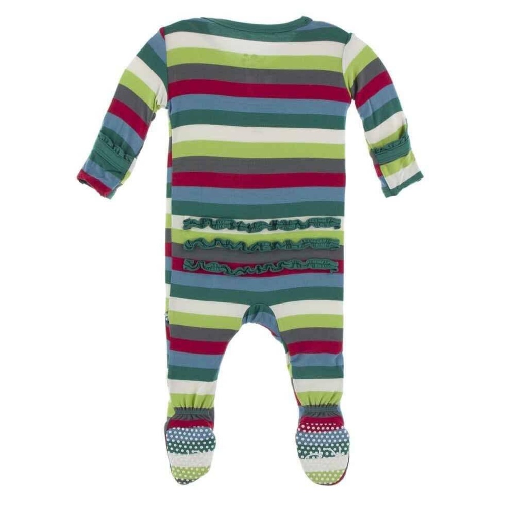 NWT KicKee Pants Stripe Print Christmas Bamboo Muffin Ruffle Footie with Snaps - Picture 2 of 7